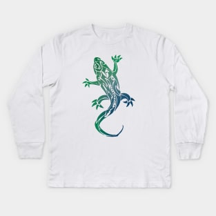 Green Tribal Tattoo Gecko Kids Long Sleeve T-Shirt